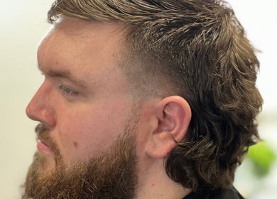 Close-up of a stylish haircut at Leigh the Barber in Barrow in Furness, England, GB.