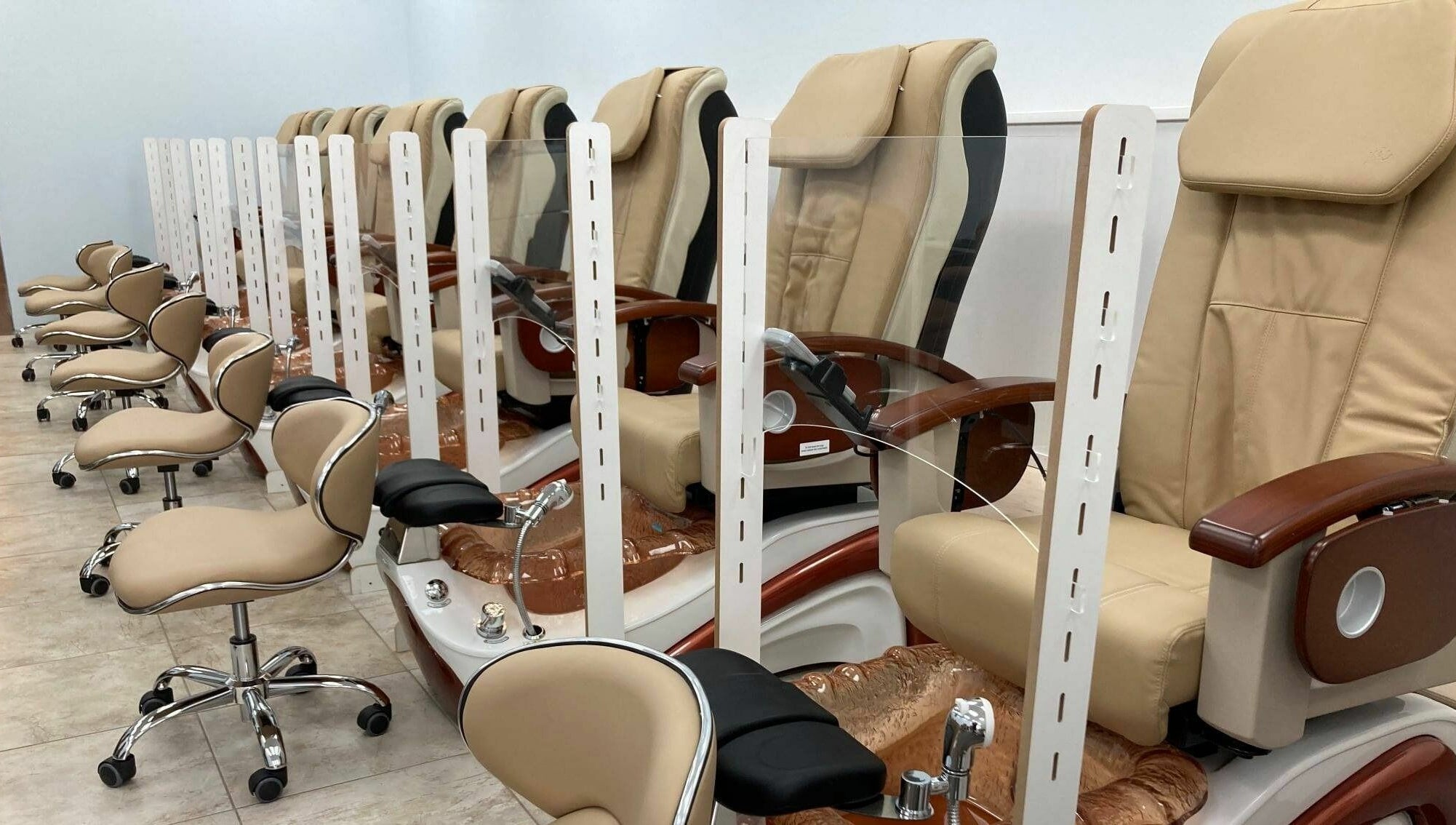 Pedicure chairs at LT Spa & Nails in Wilmington, Massachusetts, US, offering a relaxing and luxurious experience.