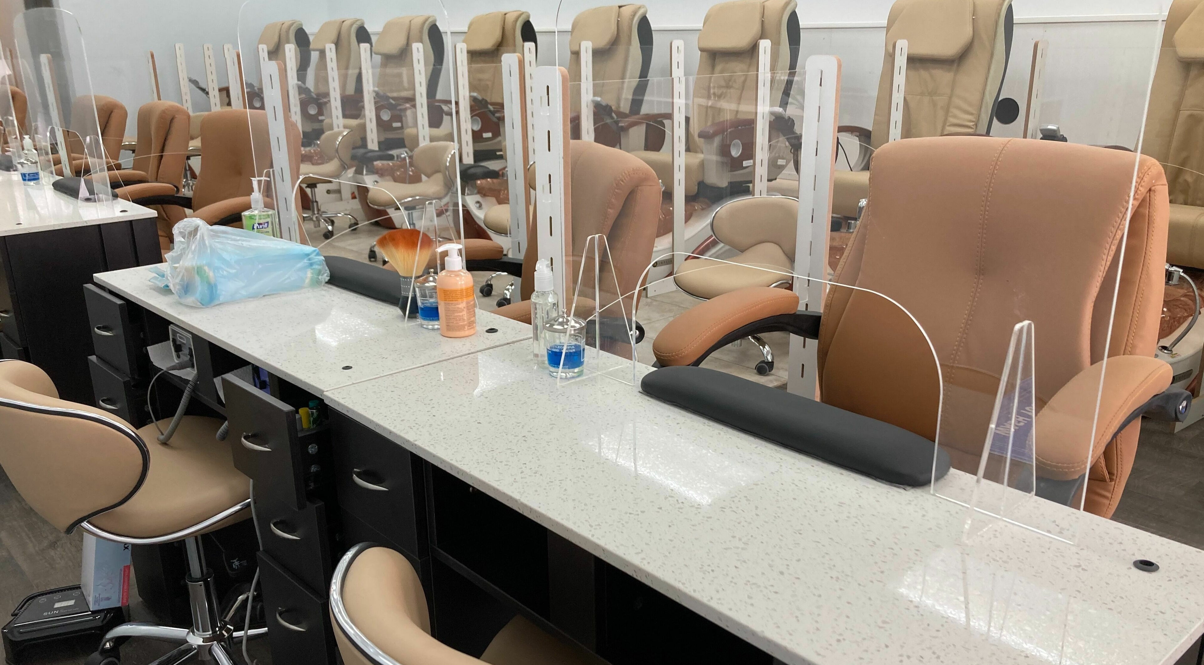 LT Spa & Nails manicure stations in Wilmington, Massachusetts, US, offer a serene and clean environment.