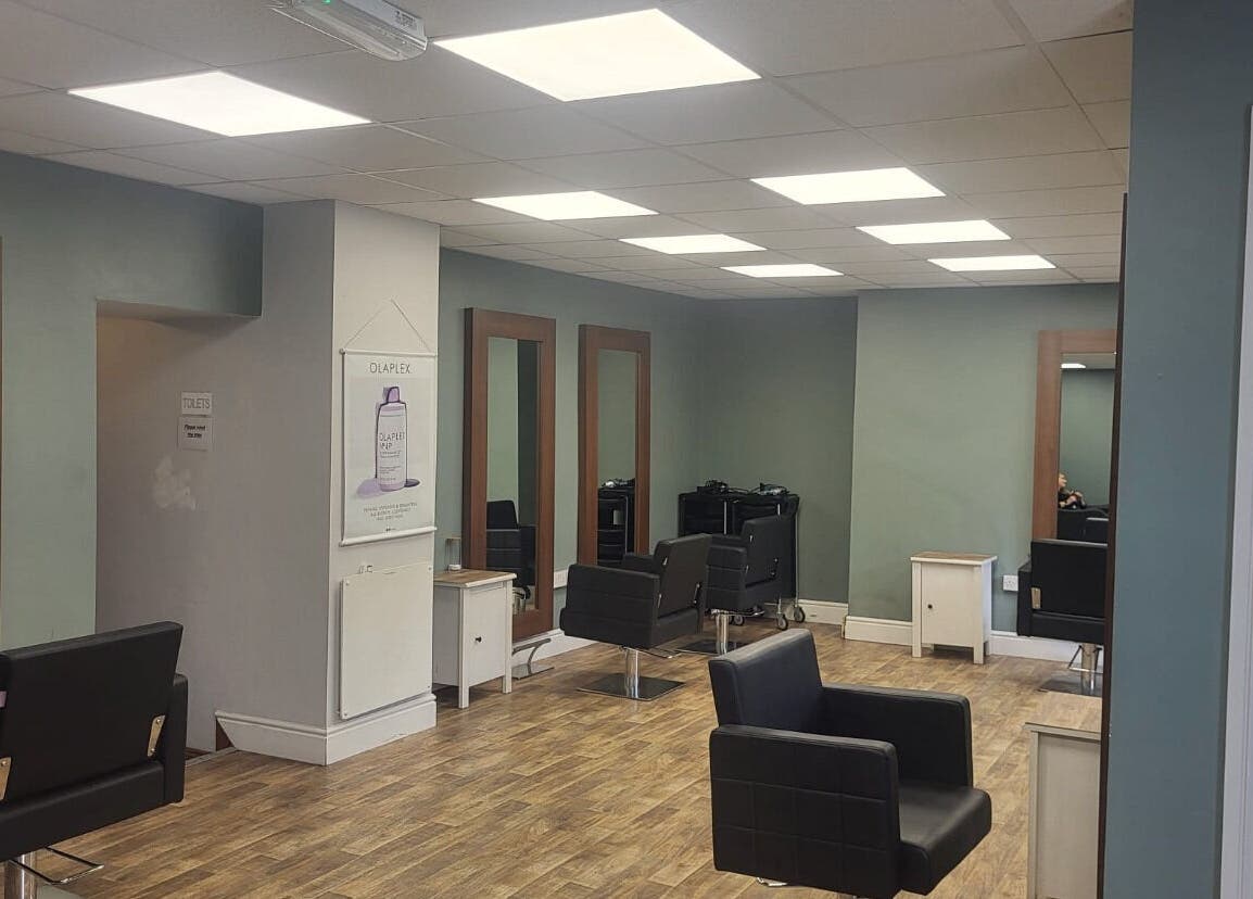 Modern interior of Cutting Edge Hair Studio Edenderry, Edenderry, County Offaly, IE with sleek styling chairs.