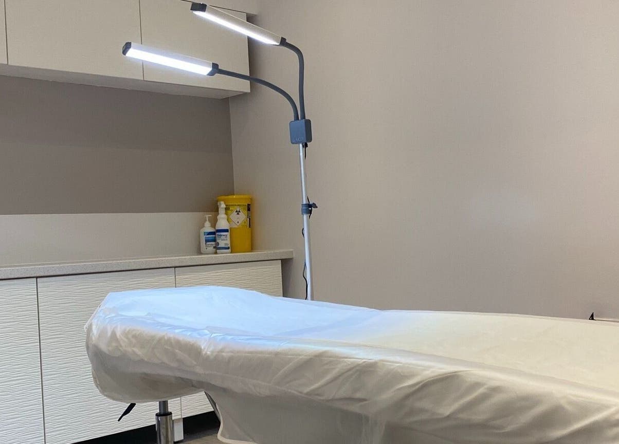 Serene treatment room at Stephanie Cole SPMU and Advanced Skincare in Bingham, England, GB.