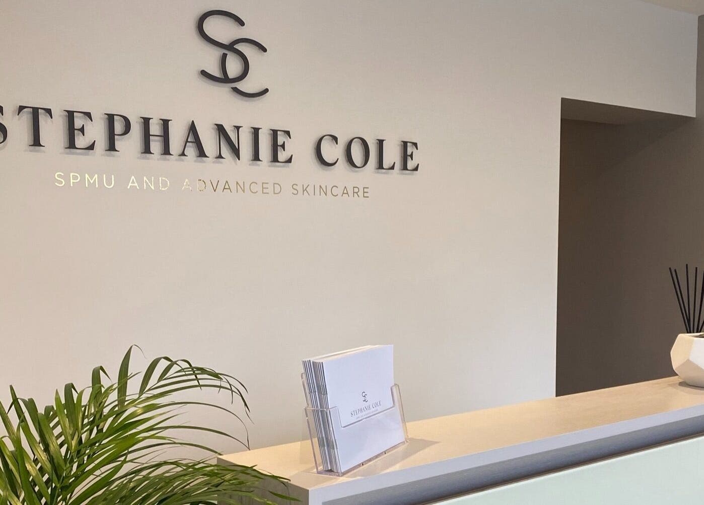 Reception at Stephanie Cole SPMU and Advanced Skincare in Bingham, England, GB featuring elegant decor.