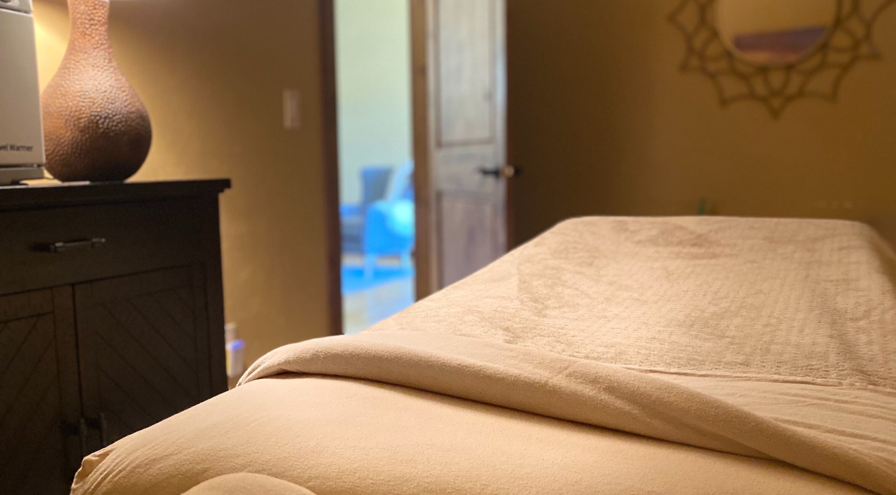 Cozy massage room at Massage Therapy Studio, Great Falls, Montana, US, featuring a neatly prepared massage table.