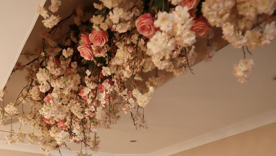 Lux - Clarkston's ceiling adorned with pink and white florals, Glasgow, Scotland, GB.