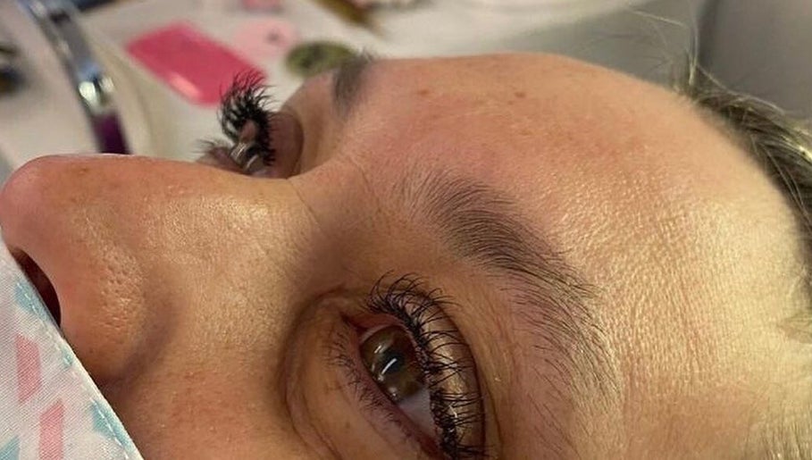 Close-up of eyelash extensions at The Beauty Space in Hildenborough, England, GB.