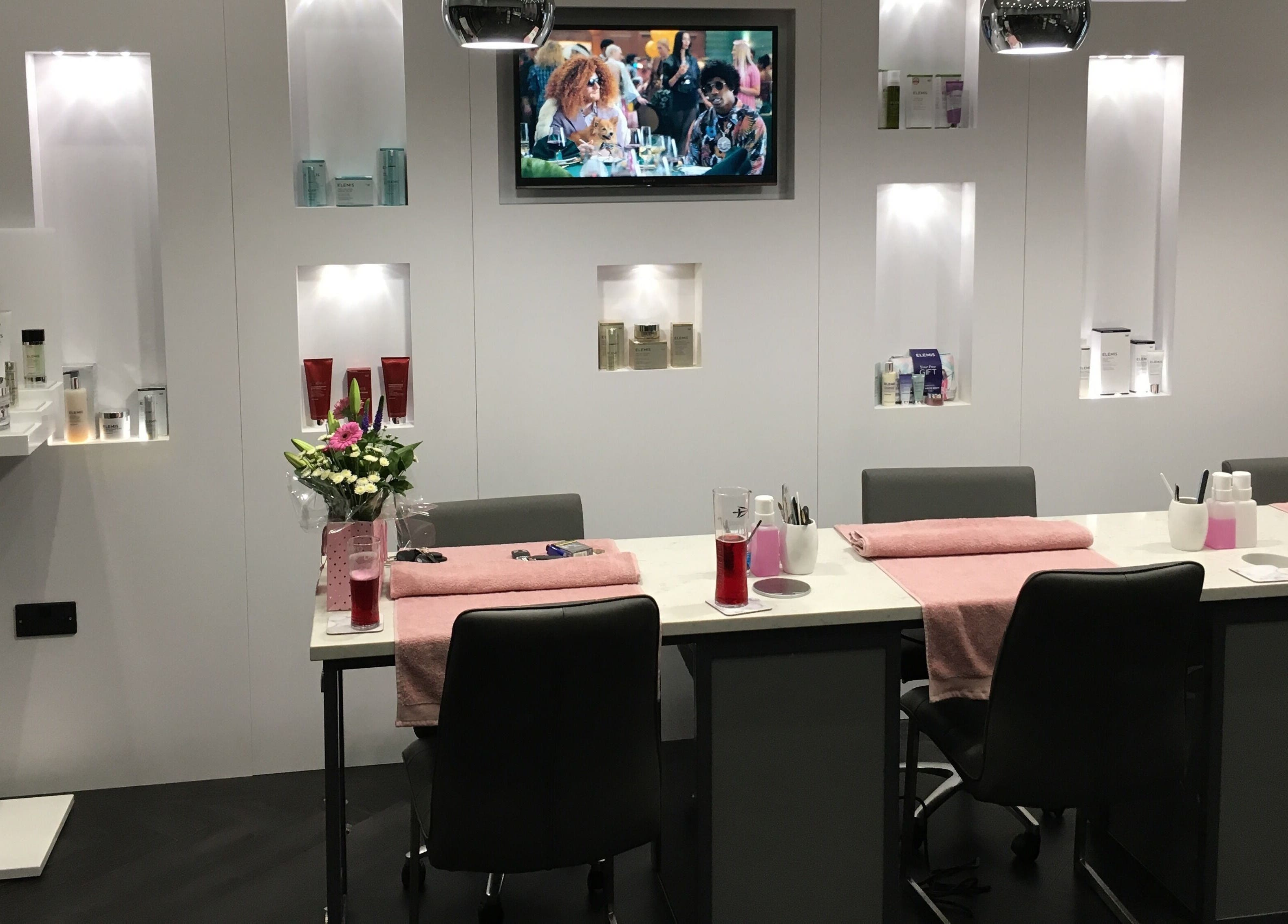 Elegant beauty stations at Chula in Sheffield, England, GB with modern decor and luxury products.