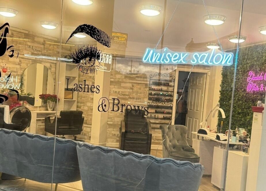 Front view of Daniela Beauty Salon in Wolverhampton with chic decor and modern seating.