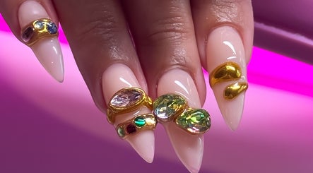 Sophisticated nail art with gems at Savage Nails, Auckland, Auckland, NZ. Elegant and artistic design.