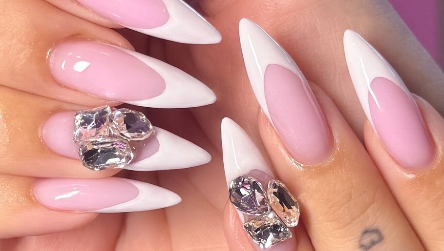 Elegant gemstone-accented nails from Savage Nails, Auckland, Auckland, NZ showcasing intricate nail art.