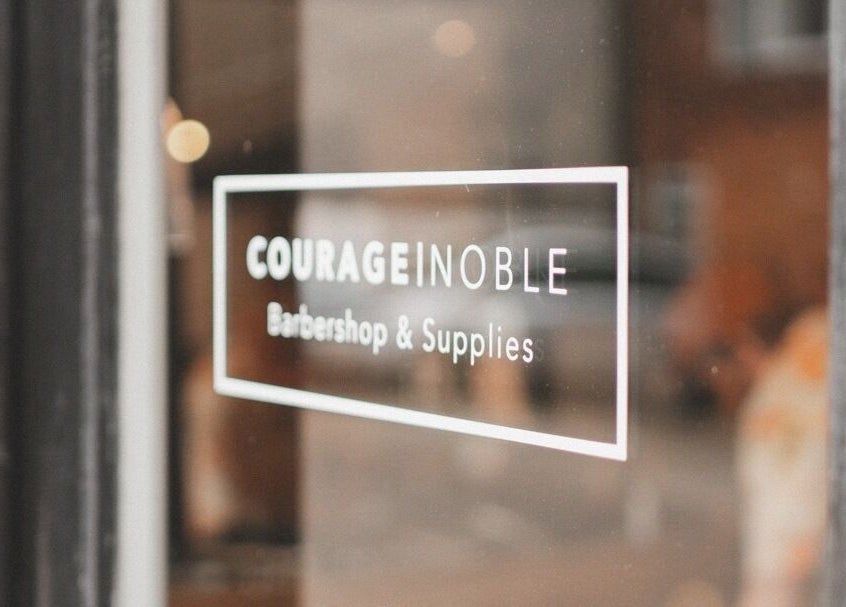 Courage Noble | King Street signage on glass door, Norwich, England, GB