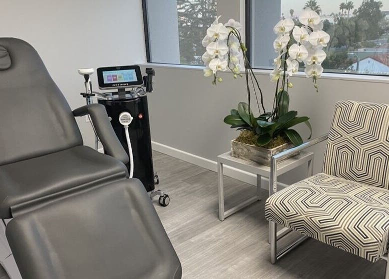 Modern treatment room at Skinsation LA featuring sleek decor and equipment in Los Angeles, California, US.