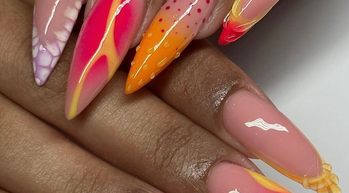 Vibrant nail designs at Prettifab 246, Saint Michael, BB. Flaunt stylish nails with creative patterns.