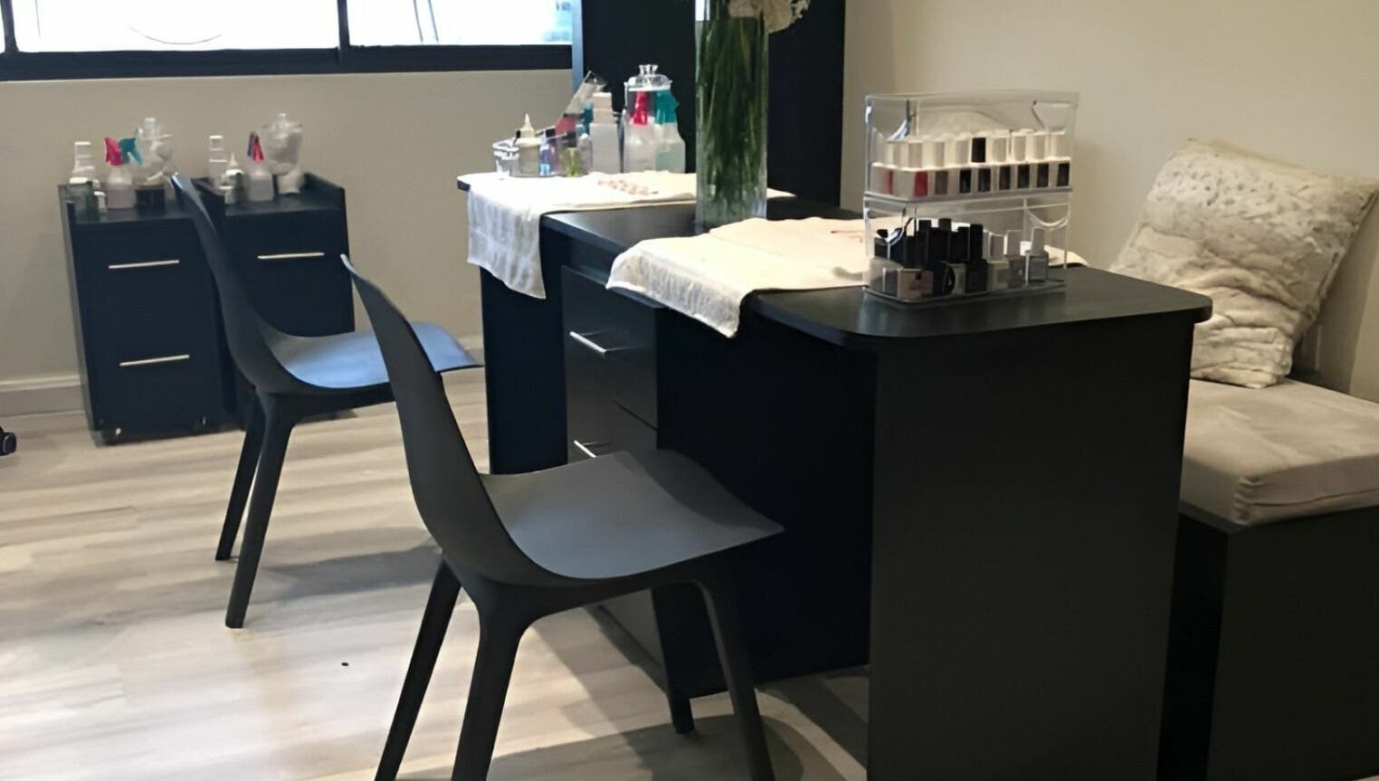 Modern nail care station at Milaya Salon & Medical Spa, Port of Spain, providing a serene beauty experience.