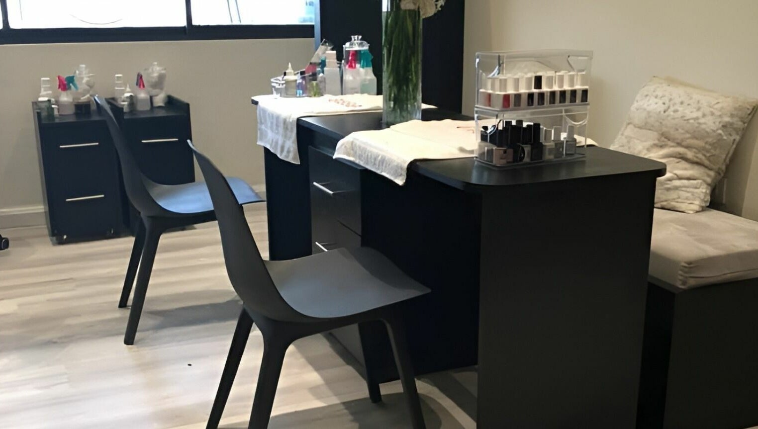 Modern nail care station at Milaya Salon & Medical Spa, Port of Spain, providing a serene beauty experience.