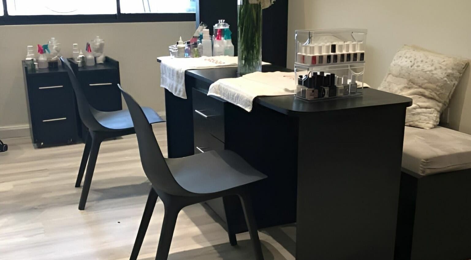 Modern nail care station at Milaya Salon & Medical Spa, Port of Spain, providing a serene beauty experience.
