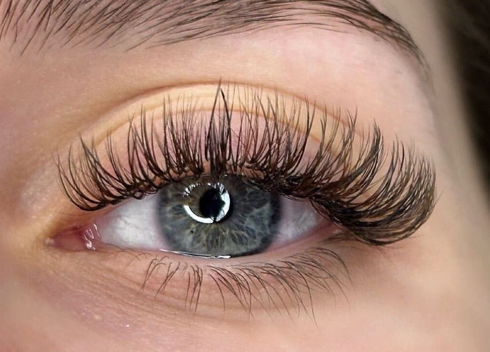 Close-up of expertly done eyelash extensions at Mya Skye Beauty, Rugby, England, GB.