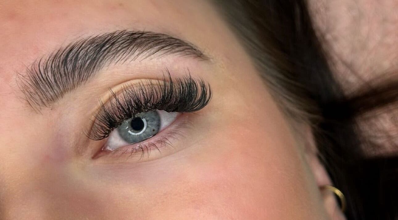 Close-up of a styled eye showcasing lash extensions at Mya Skye Beauty, Rugby, England, GB.