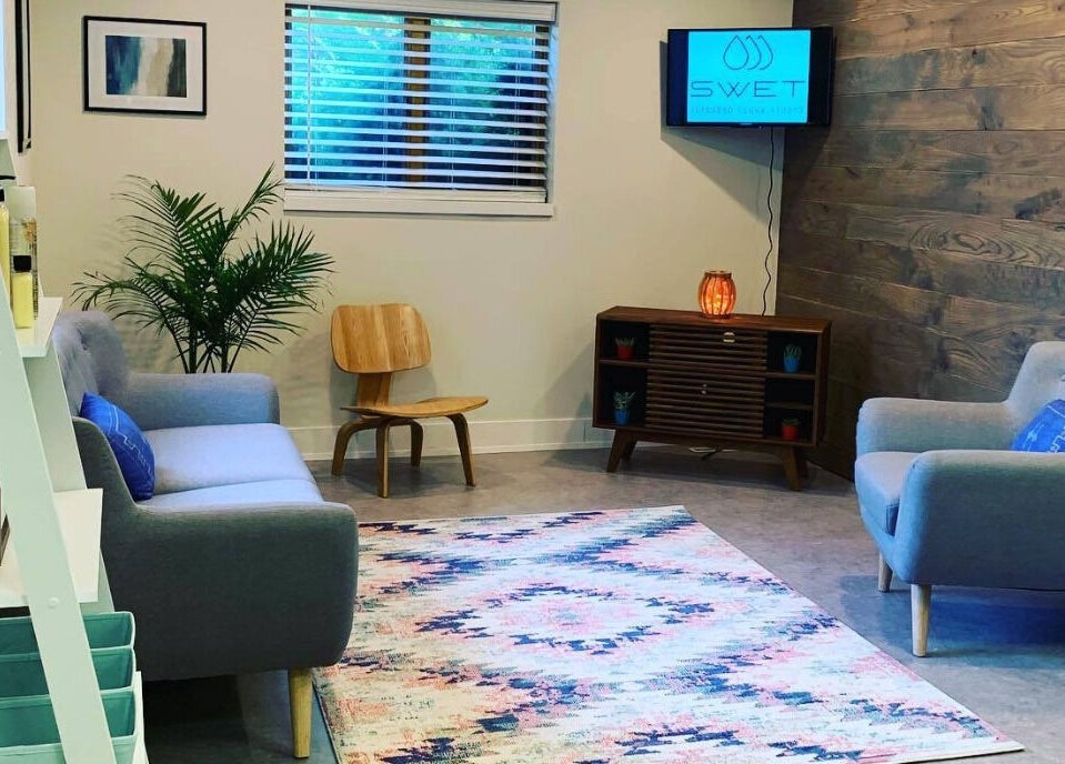 Relaxing lounge area at SWET Infrared Sauna Studio - Forest Hills, Grand Rapids, Michigan, US.