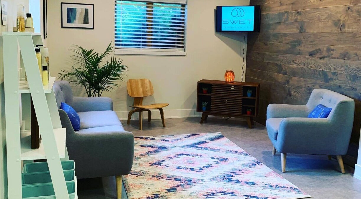 Relaxing lounge area at SWET Infrared Sauna Studio - Forest Hills, Grand Rapids, Michigan, US.