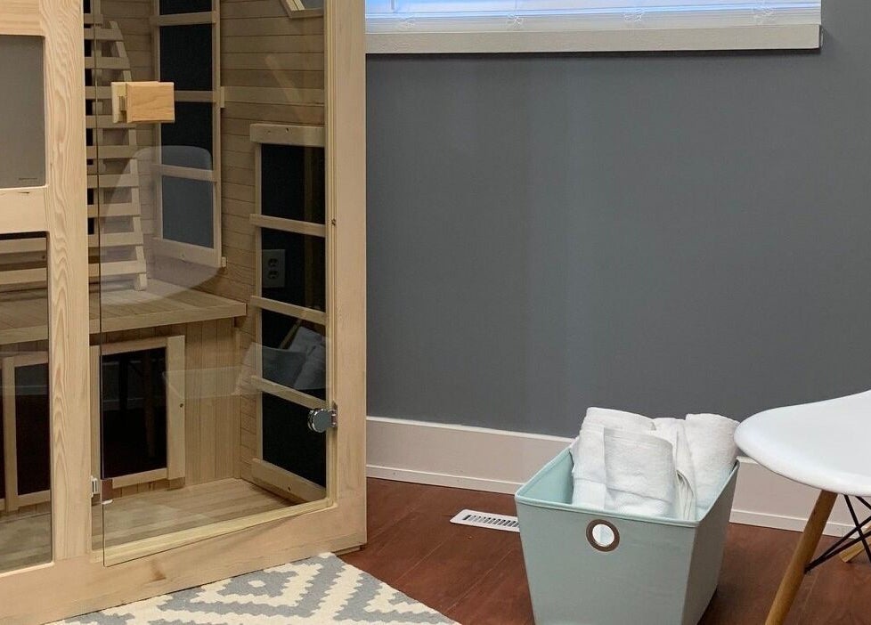 Interior view of SWET Infrared Sauna Studio - Forest Hills, Grand Rapids, Michigan, US featuring a modern sauna.