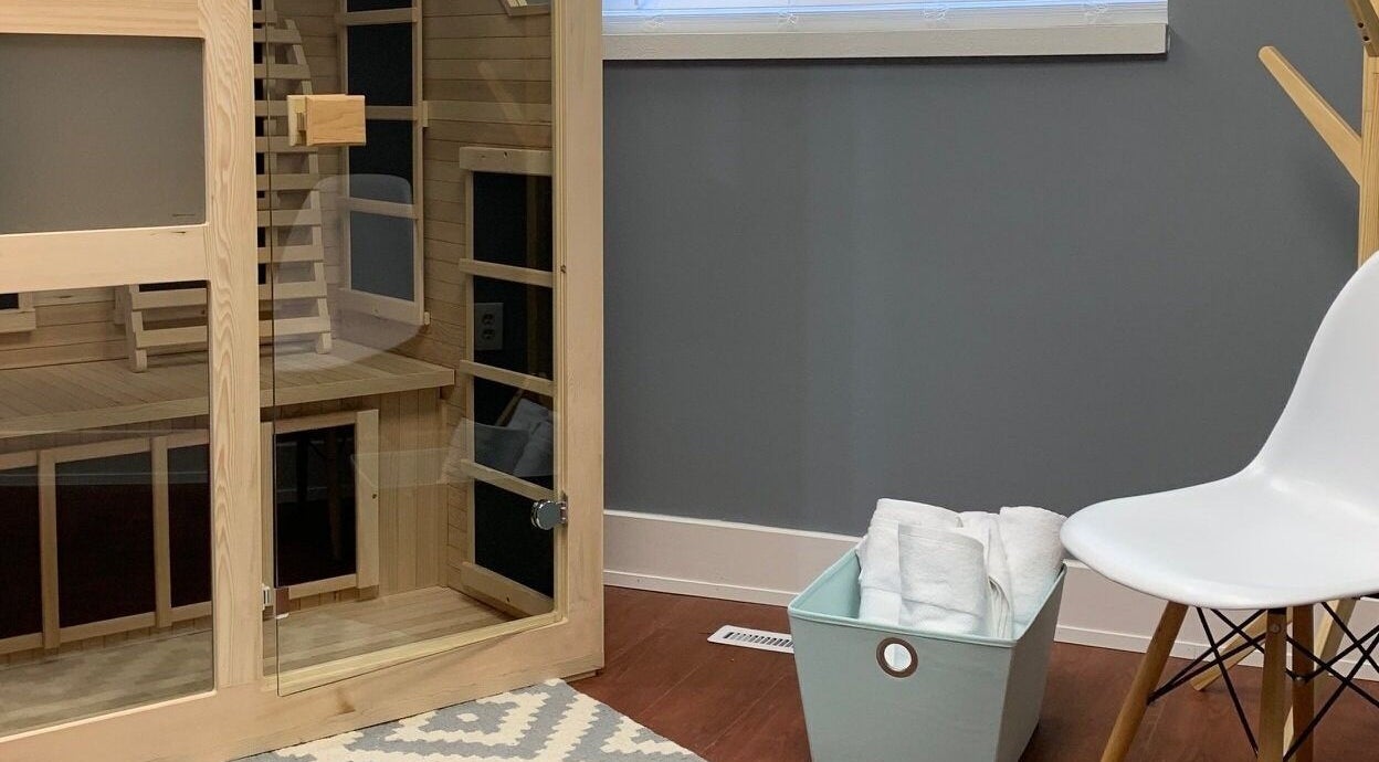 Interior view of SWET Infrared Sauna Studio - Forest Hills, Grand Rapids, Michigan, US featuring a modern sauna.