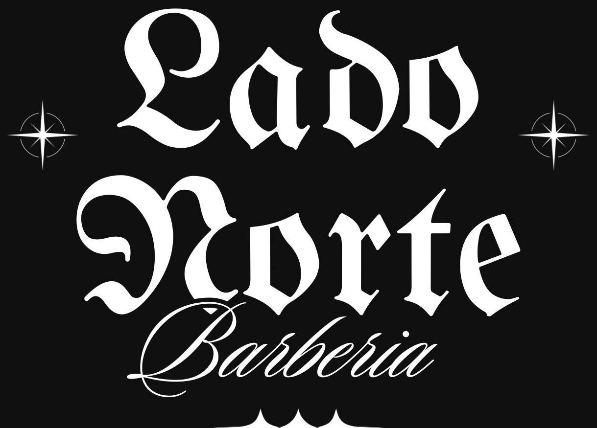 Logo de Lado Norte Barberia en letras blancas góticas, Campeche, Campeche, MX.