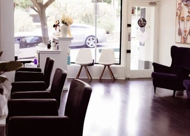 Stylish seating and decor in Heir Society salon, Linden Park, South Australia, AU.