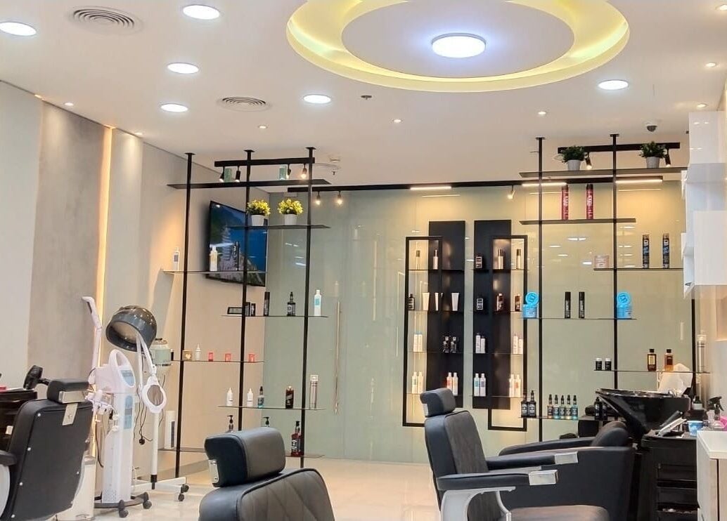 Luxury interior of Aleph Gents Salon DMCC, featuring modern barber chairs in Dubai, AE.