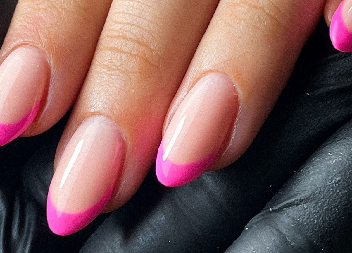 French manicure with pink tips at Sun Day Studio, Truro, England, GB.