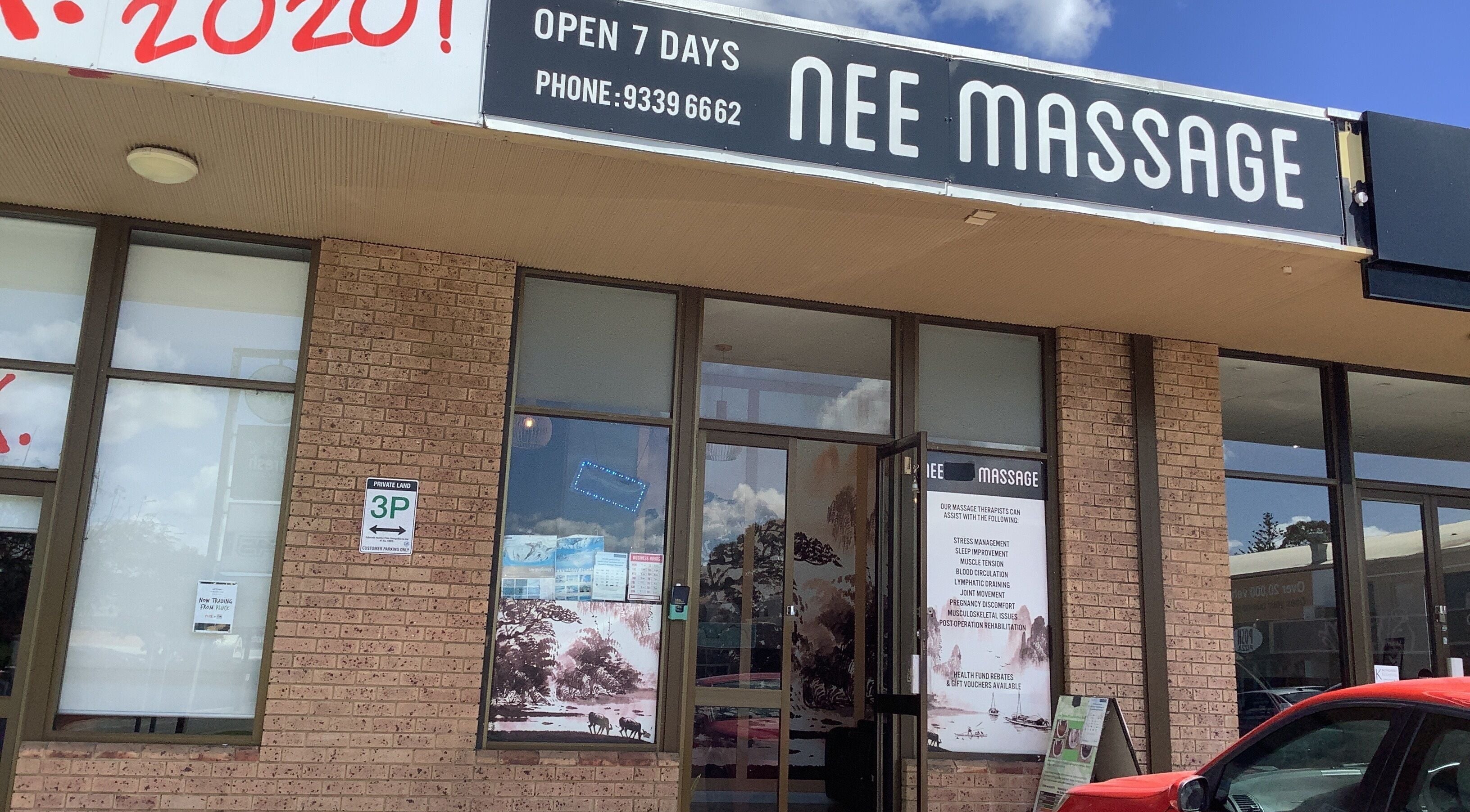Front view of Nee Massage | BICTON located at Bicton, WA, AU showcasing entrance with signage.