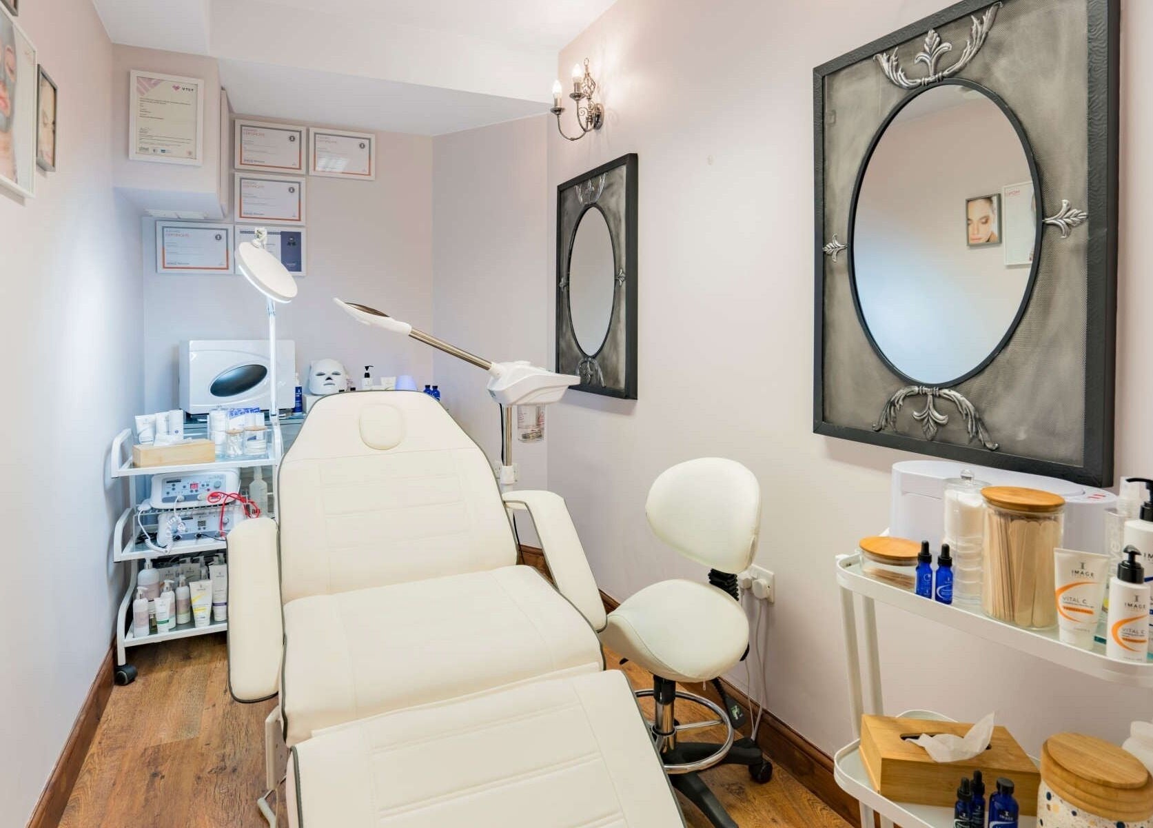 Calming treatment room at Beauty Spot by NP (Remix Salon), London, England, GB, featuring modern spa equipment.