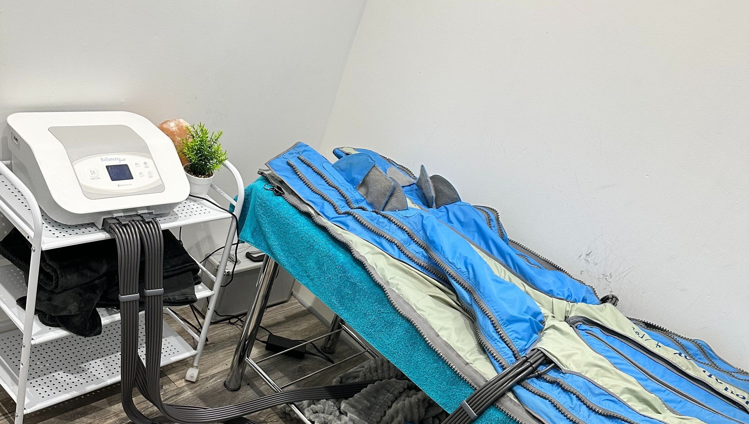 Cryotherapy setup at The Cryo Lab in Whitefield, England, GB, showcasing modern wellness equipment.