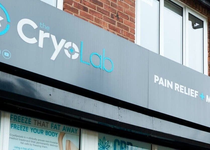 Front view of The Cryo Lab in Whitefield, England, GB showcasing the modern facade and signage.