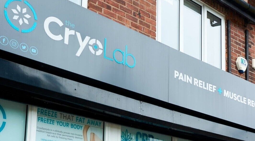 Front view of The Cryo Lab in Whitefield, England, GB showcasing the modern facade and signage.