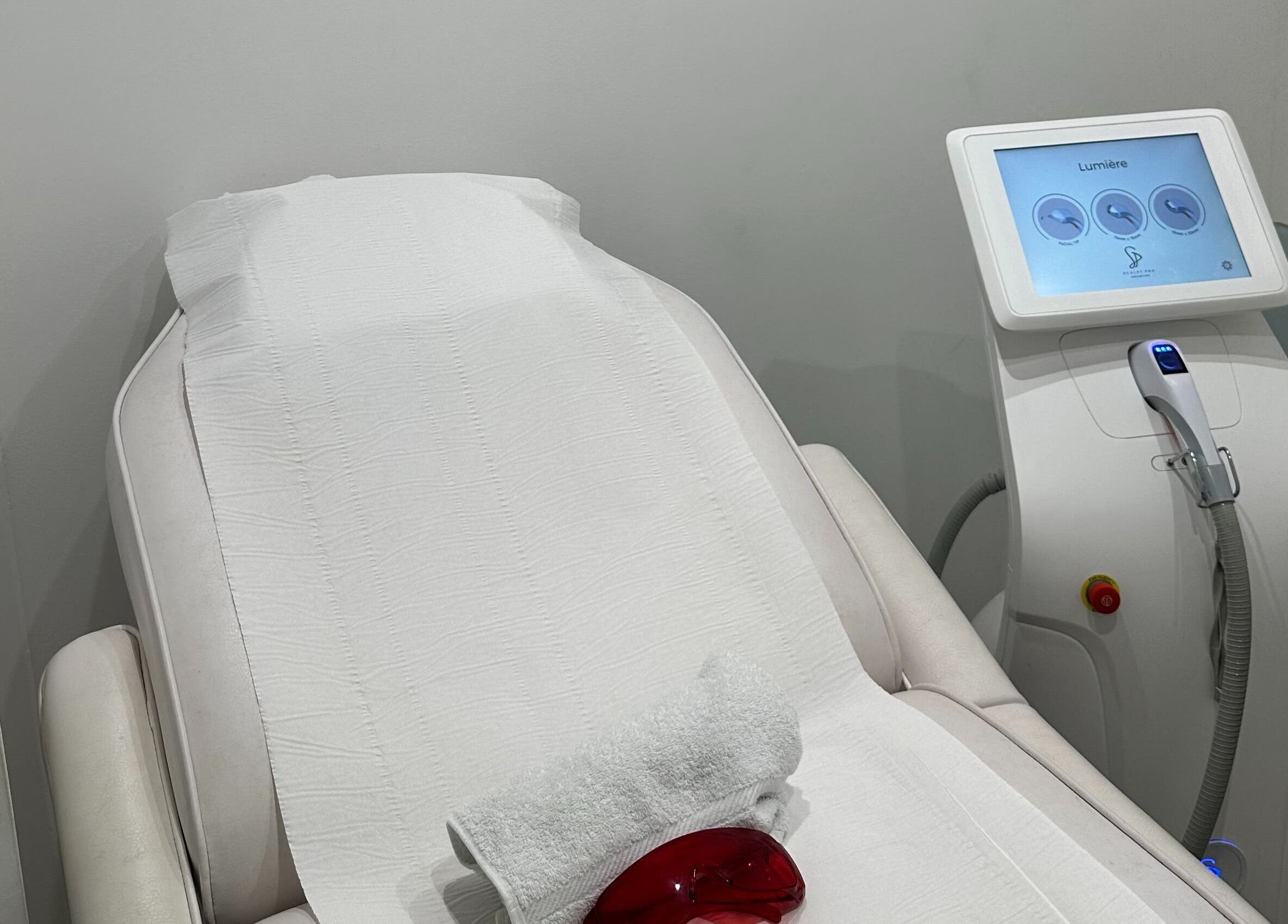 Treatment bed and cryotherapy machine at The Cryo Lab in Whitefield, England, GB.