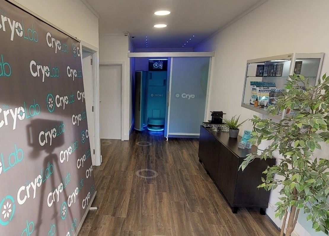 The Cryo Lab's modern interior with cryotherapy chamber in Whitefield, England, GB.