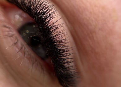 Close-up of perfectly styled eyelashes at Lash and PMU Academy, Reading, England, GB.