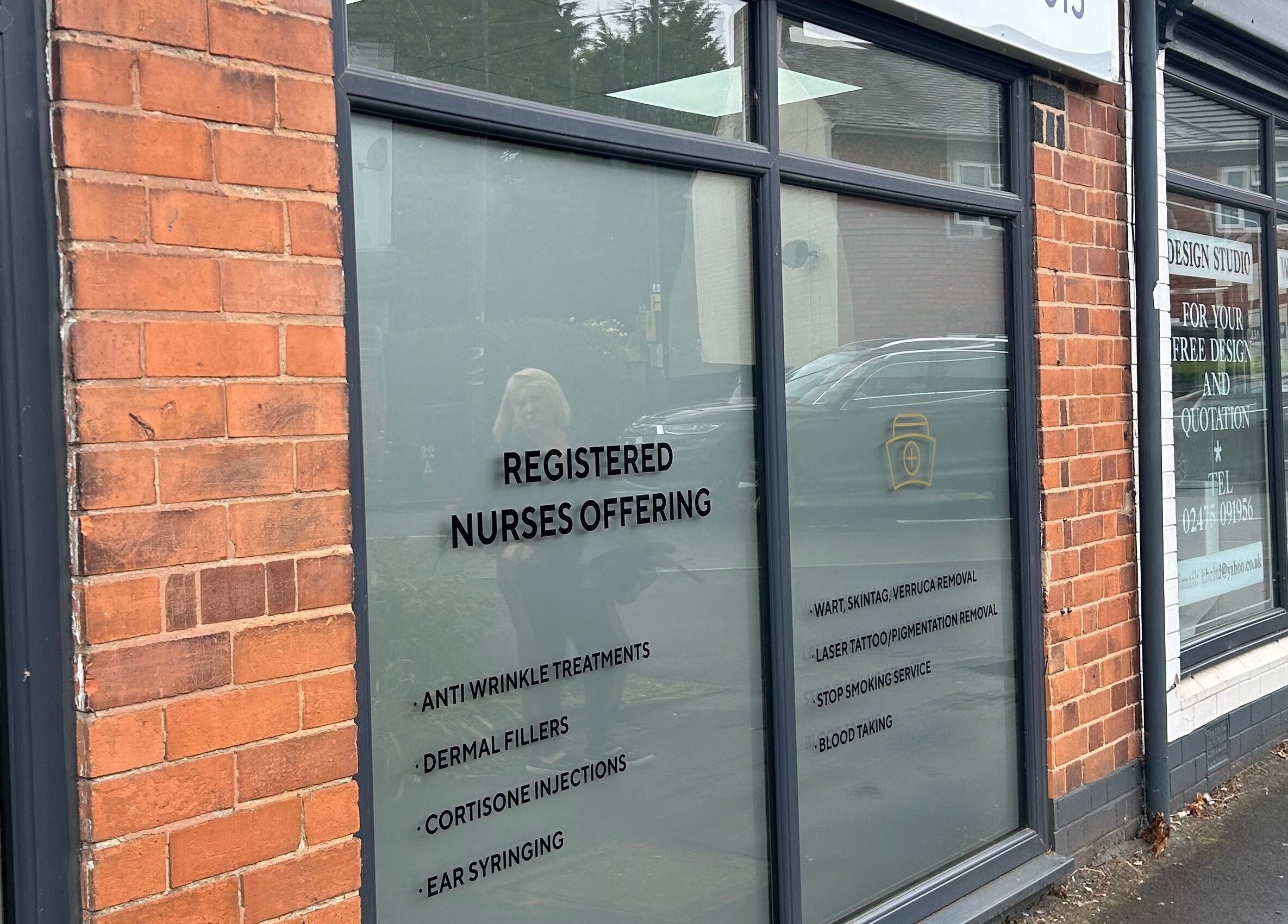 The Nurses Clinic, Nuneaton exterior view highlighting services, located in Nuneaton, England, GB.