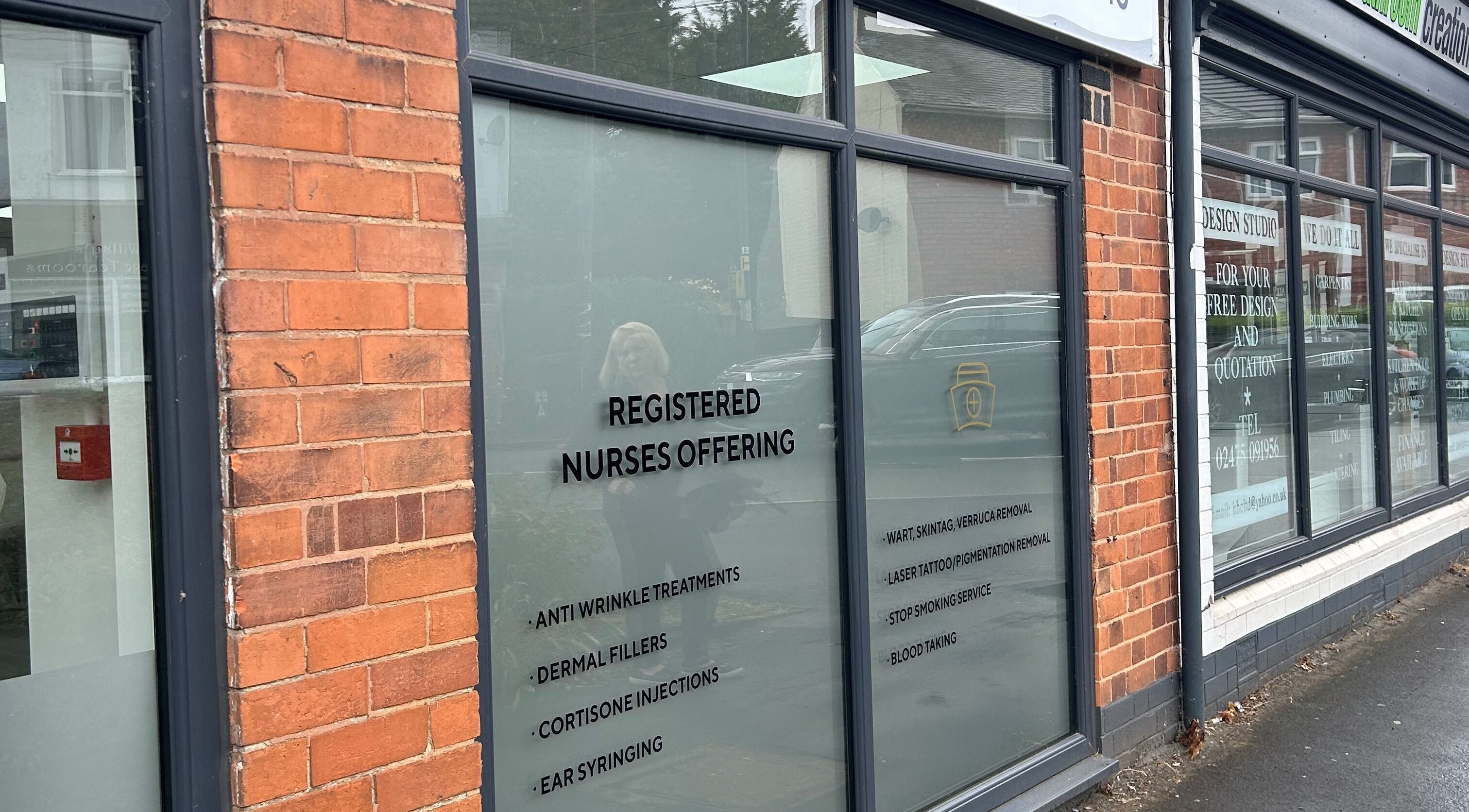 The Nurses Clinic, Nuneaton exterior view highlighting services, located in Nuneaton, England, GB.