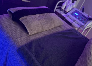 Massage bed setup at Butterfly Beauty, Longridge, England, GB, ready for a relaxing treatment session.