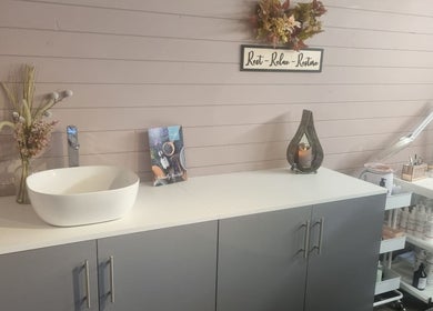 Elegant beauty setup at Marias Beauty Spot in Spilsby, England, GB with skincare products and decor.