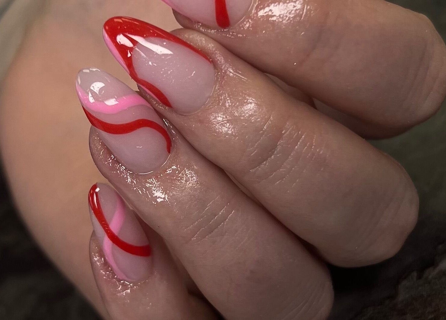 Stylish red and pink nail art at Vanilla Salon, Leeds, England, GB. Perfect manicure for a chic look.