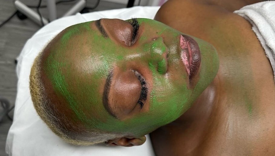 A relaxing green face mask treatment at Voko Beauti in Chilliwack, British Columbia, CA, promoting skin wellness.