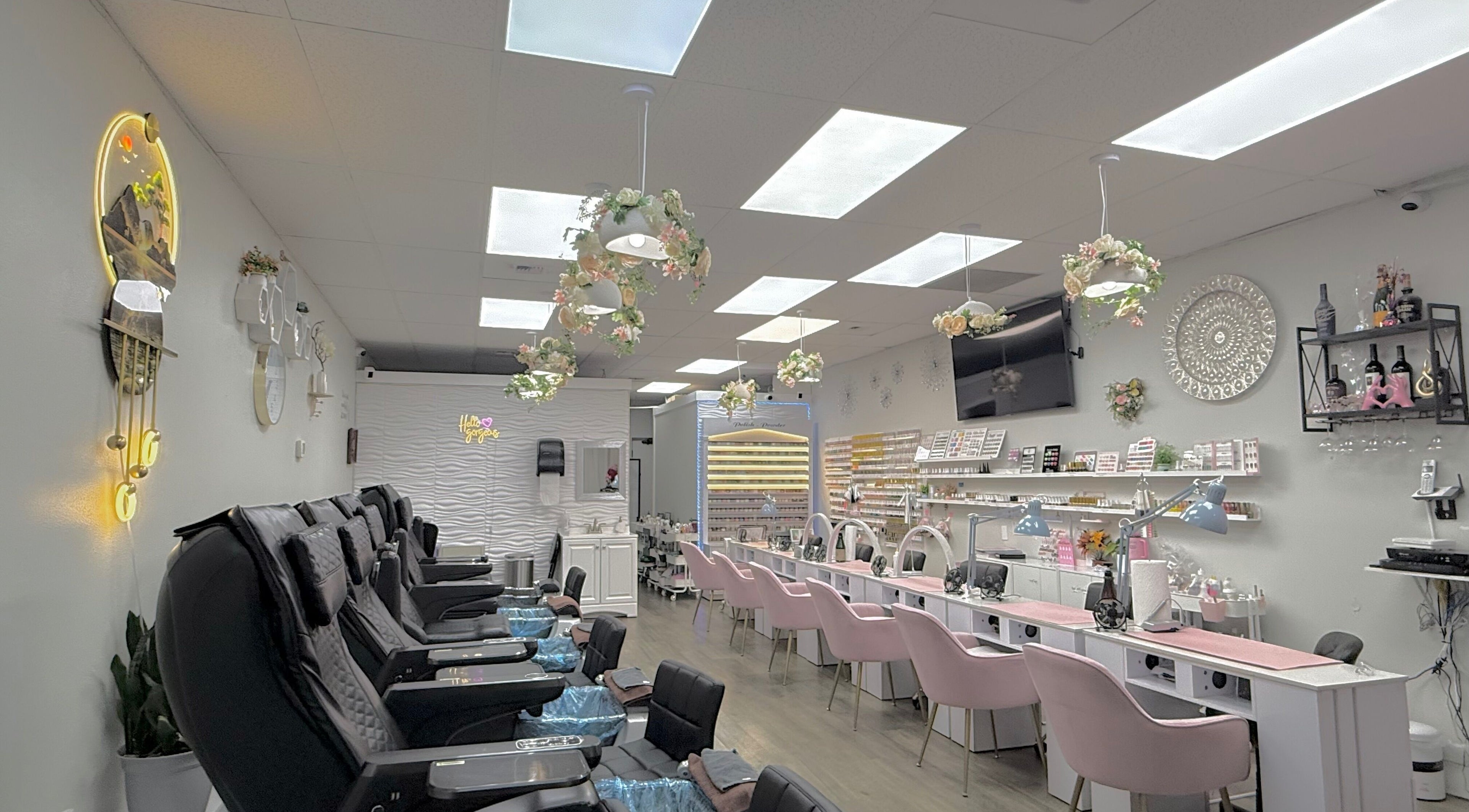 Interior of Jenny Nails Salon in Seattle, Washington, US, featuring elegant decor and luxurious seating.