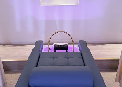 Relaxing spa chair at LUX Head and Body Spa, Riverstone, New South Wales, AU with soothing purple lighting.
