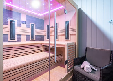 Luxurious sauna at Riverstone Thai Massage Therapy and Spa, Riverstone, New South Wales, AU with soft lighting.