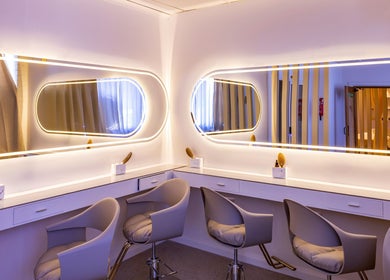 Elegant vanity mirrors at LUX Head and Body Spa in Riverstone, New South Wales, AU, reflecting a luxurious ambiance.