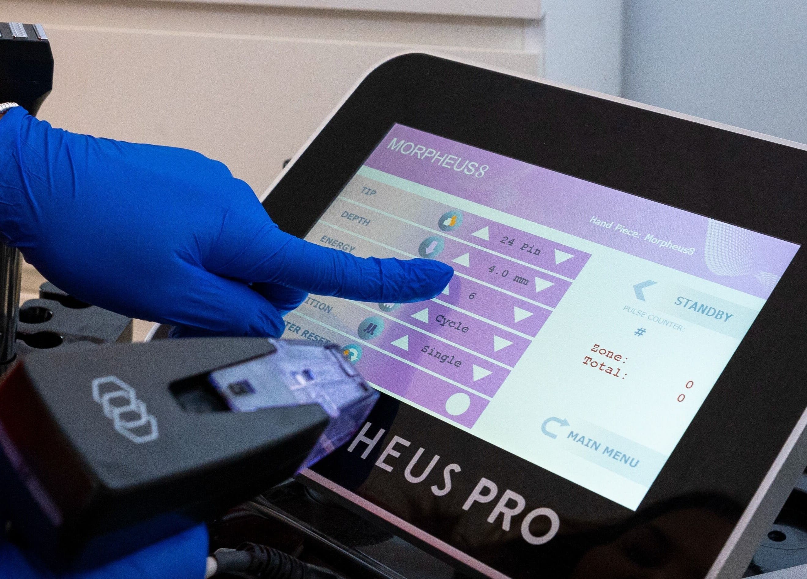 Morpheus8 device interface at Evolve Face Skin Body | Carine Aesthetic and Skin Clinic, Duncraig, Western Australia, AU.