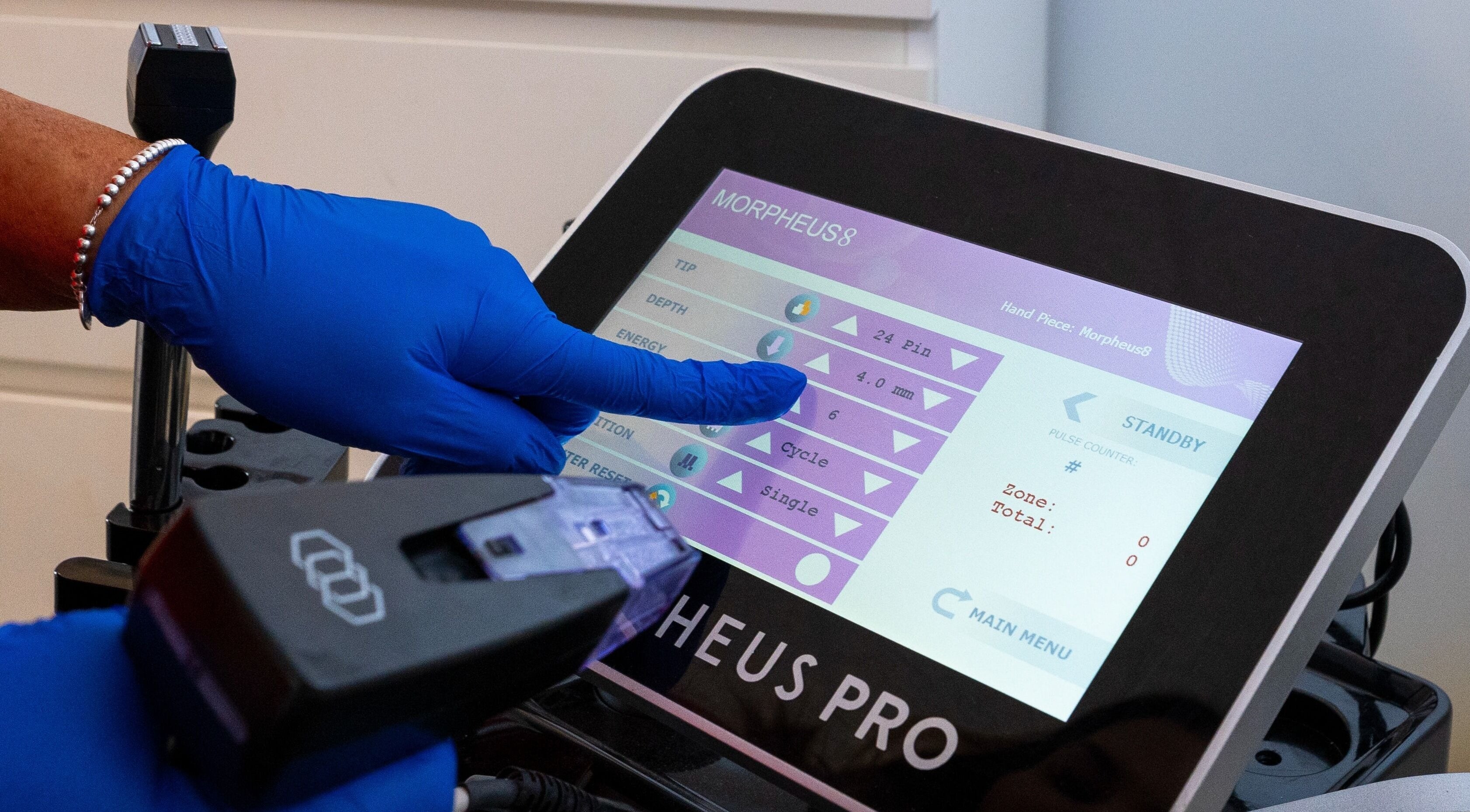 Morpheus8 device interface at Evolve Face Skin Body | Carine Aesthetic and Skin Clinic, Duncraig, Western Australia, AU.