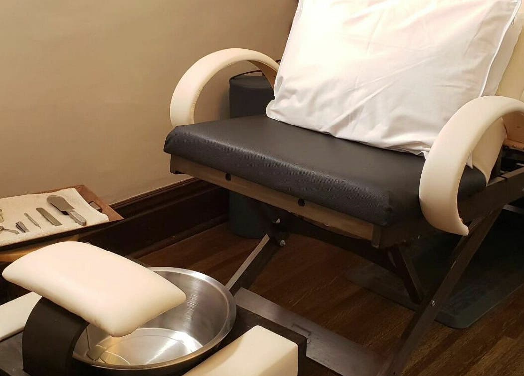 Pedicure chair and tools at Relish Day Spa, Stratford, Ontario, CA, for a relaxing beauty experience.